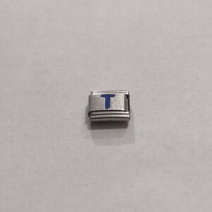 Blue T Italian Link Stainless Steel Nomination Style Charm‎